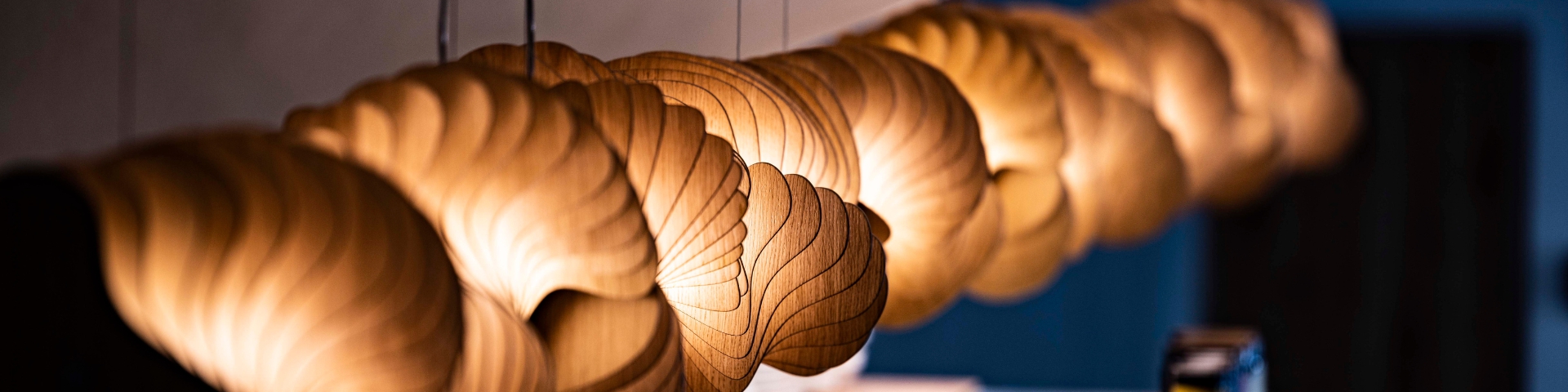 SHELFORDII-PLY Lamp: Biomorphic design, natural tones, and soothing light for an inviting ambiance.